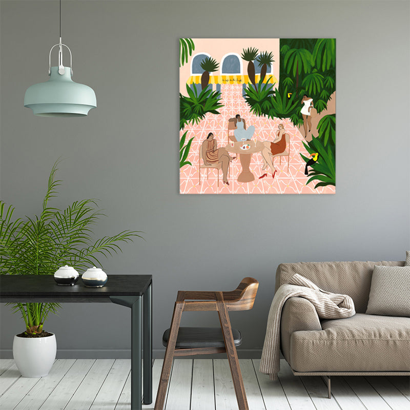 Hanging Out Figure Wall Art Print Entertainment Textured Canvas in Soft Color for Room Brown Clearhalo 'Art Gallery' 'Canvas Art' 'Contemporary Art Gallery' 'Modern' Arts' 1884094