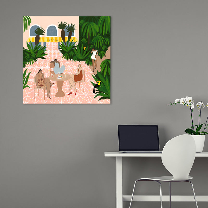 Hanging Out Figure Wall Art Print Entertainment Textured Canvas in Soft Color for Room Clearhalo 'Art Gallery' 'Canvas Art' 'Contemporary Art Gallery' 'Modern' Arts' 1884095