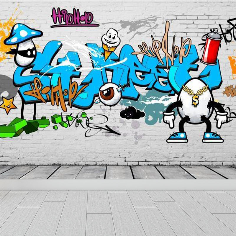 Novel Graffiti Wall Mural Modern Decorative Living Room Wall Art, Custom Size Available Blue Clearhalo 'Wall Decor' 'Wall Mural' 1884904