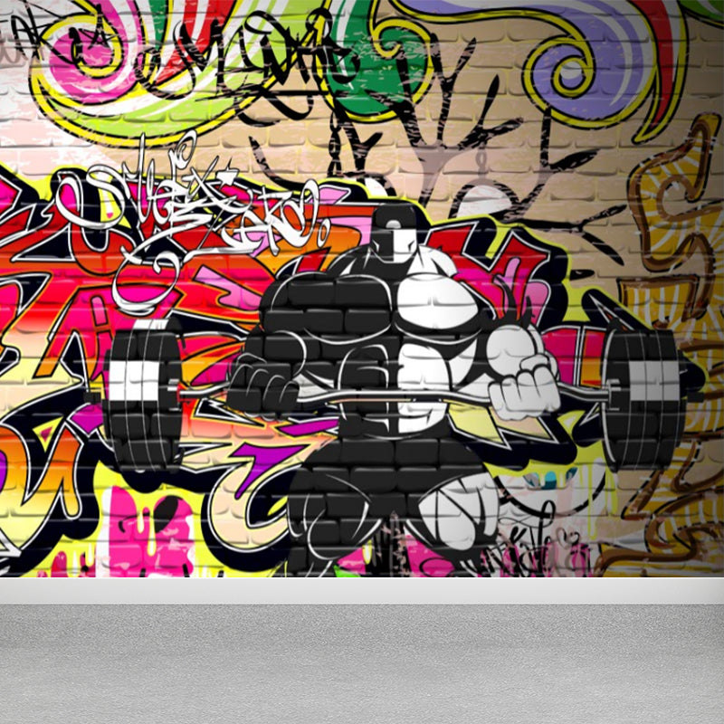 Graffiti Graphic Mural Wallpaper Pastel Color Modern Wall Covering for Living Room Clearhalo 'Wall Decor' 'Wall Mural' 1884950