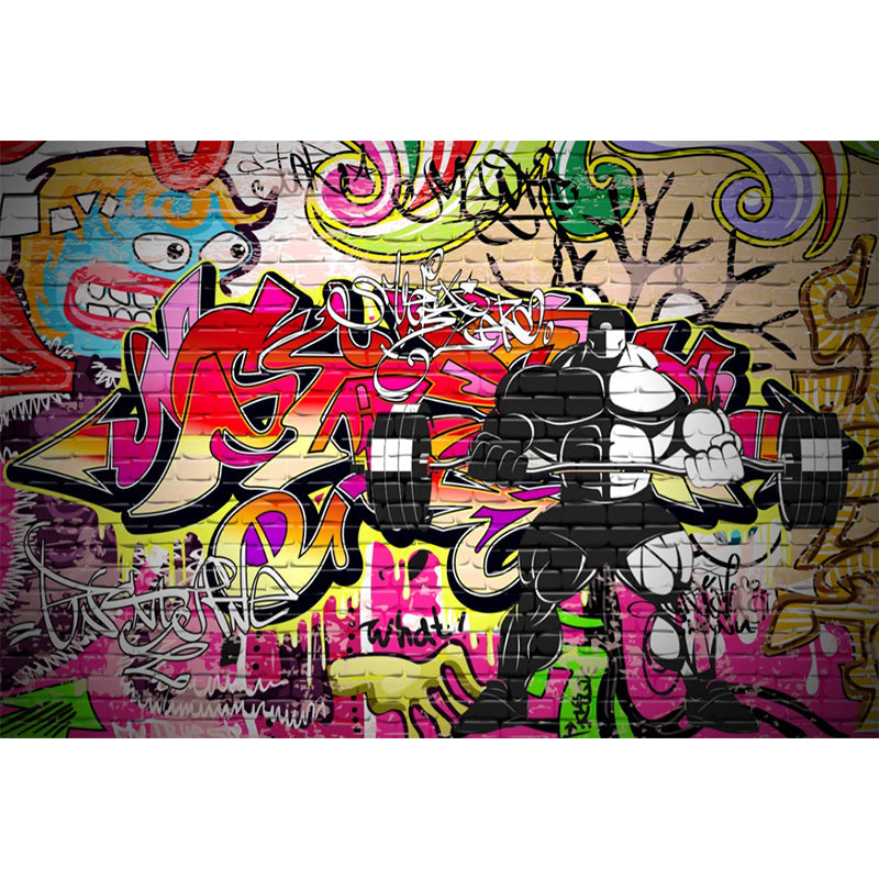 Graffiti Graphic Mural Wallpaper Pastel Color Modern Wall Covering for Living Room Clearhalo 'Wall Decor' 'Wall Mural' 1884952
