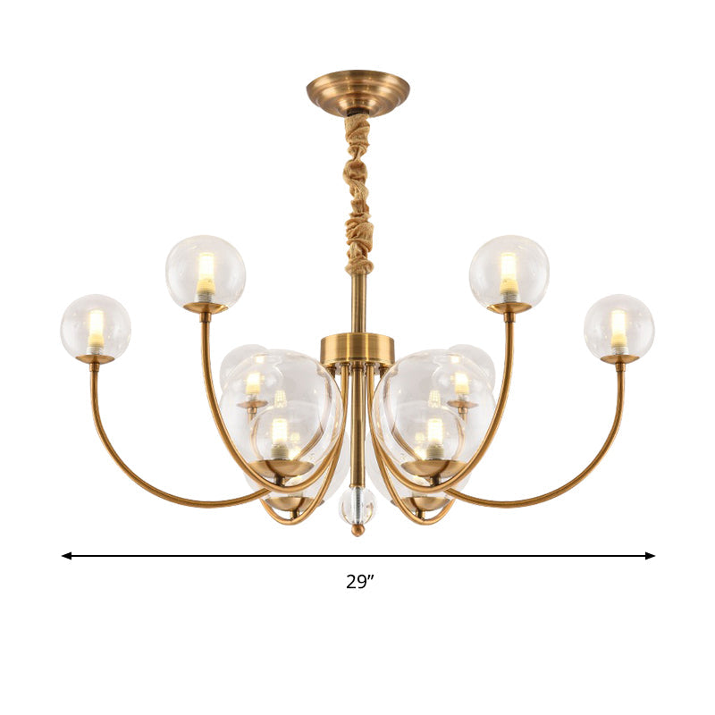Living Room Arched Arm Chandelier with Globe Glass Shade Metal Elegant Style Gold Pendant Light Clearhalo 'Ceiling Lights' 'Chandeliers' 'Modern Chandeliers' 'Modern' Lighting' 188559