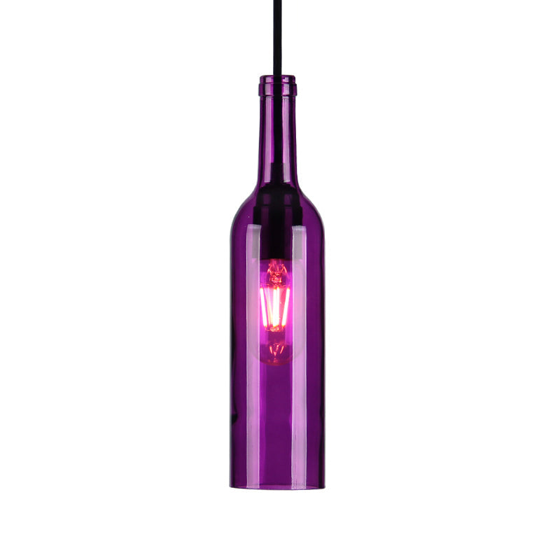 Red/Yellow Bottle Shade Hanging Lighting Industrial Glass 1 Head Dining Room Suspended Lamp Clearhalo 'Ceiling Lights' 'Glass shade' 'Glass' 'Industrial Pendants' 'Industrial' 'Middle Century Pendants' 'Pendant Lights' 'Pendants' 'Tiffany' Lighting' 1885805