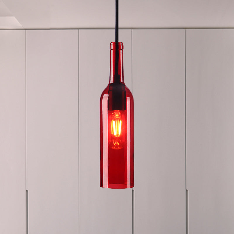 Red/Yellow Bottle Shade Hanging Lighting Industrial Glass 1 Head Dining Room Suspended Lamp Clearhalo 'Ceiling Lights' 'Glass shade' 'Glass' 'Industrial Pendants' 'Industrial' 'Middle Century Pendants' 'Pendant Lights' 'Pendants' 'Tiffany' Lighting' 1885816