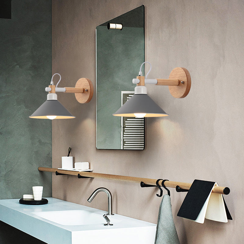 Metal Funnel Wall Sconce Single Head Nordic Style Wall Light for Restaurant Bedroom Grey Clearhalo 'Wall Lamps & Sconces' 'Wall Lights' Lighting' 188585