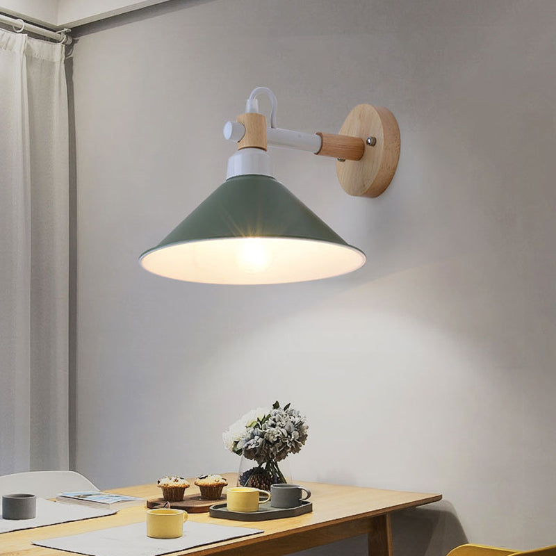 Metal Funnel Wall Sconce Single Head Nordic Style Wall Light for Restaurant Bedroom Green Clearhalo 'Wall Lamps & Sconces' 'Wall Lights' Lighting' 188587