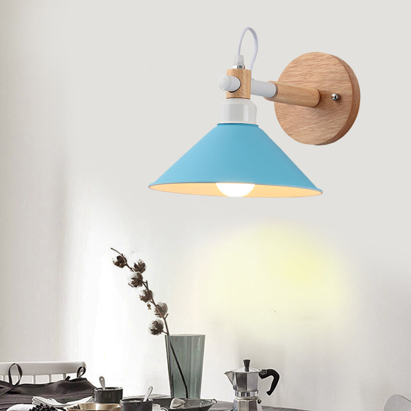 Metal Funnel Wall Sconce Single Head Nordic Style Wall Light for Restaurant Bedroom Blue Clearhalo 'Wall Lamps & Sconces' 'Wall Lights' Lighting' 188593