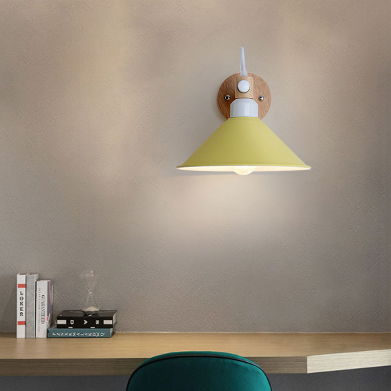 Metal Funnel Wall Sconce Single Head Nordic Style Wall Light for Restaurant Bedroom Yellow Clearhalo 'Wall Lamps & Sconces' 'Wall Lights' Lighting' 188595