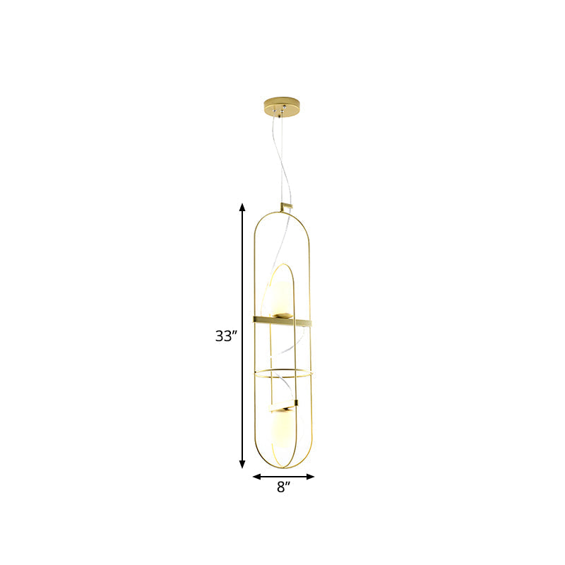 Double Light Oblong Hanging Pendant Lamp Post Modern Metal Suspension Light in Gold Clearhalo 'Ceiling Lights' 'Chandeliers' 'Modern Chandeliers' 'Modern' Lighting' 1886372