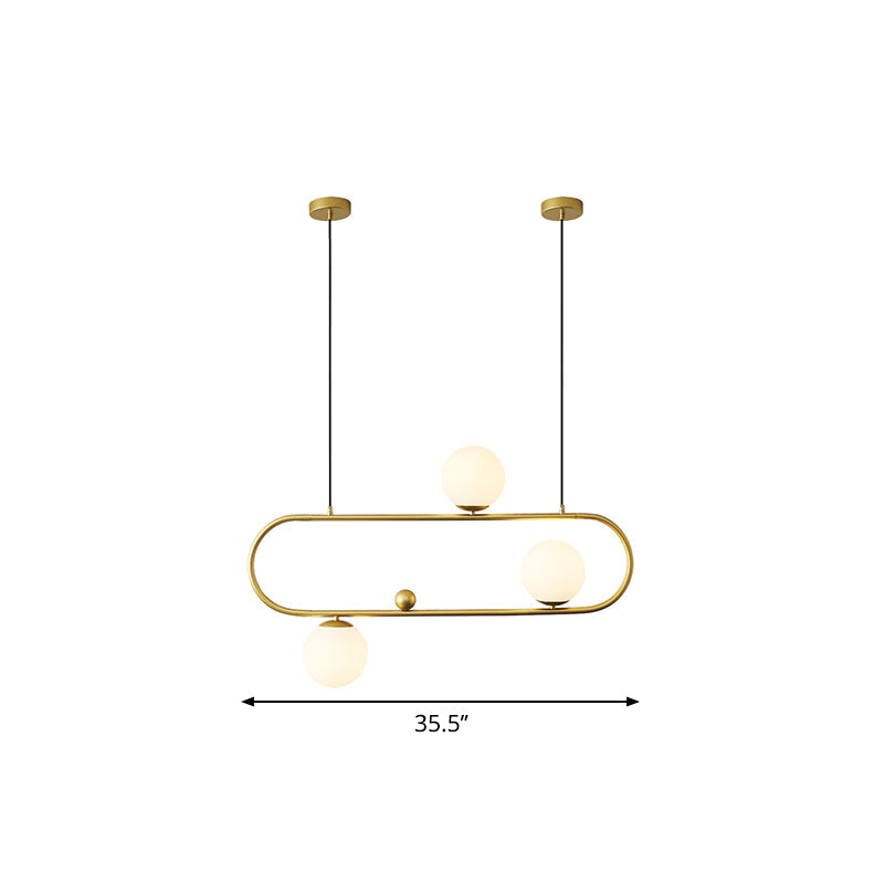 Oblong Dining Room Ceiling Chandelier Opal Glass 3/4 Lights Post Modern Island Light in Black/Gold Clearhalo 'Ceiling Lights' 'Island Lights' Lighting' 1886517