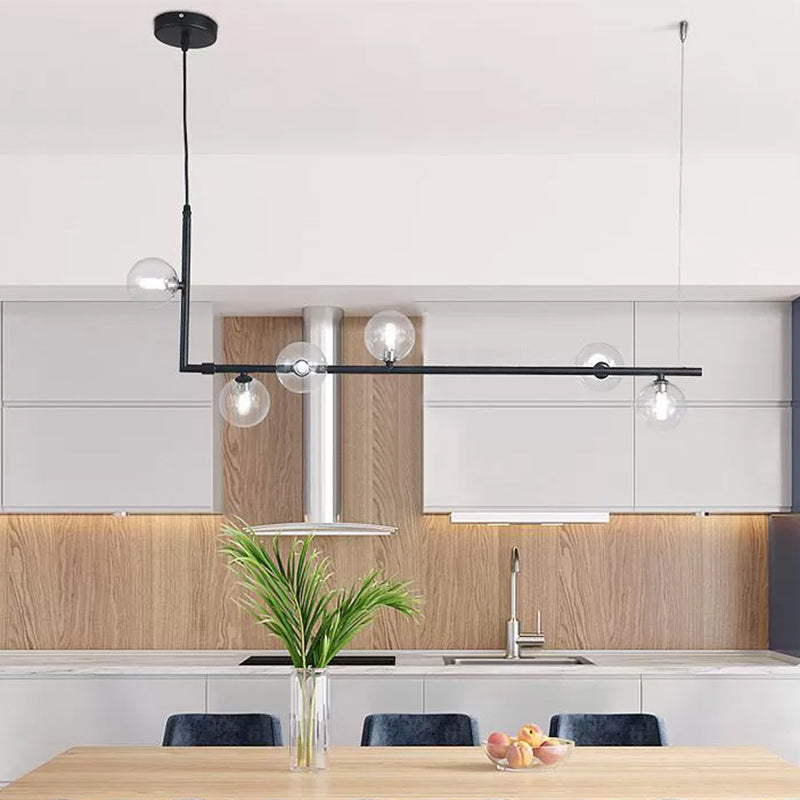 Contemporary Right Angle Linear Chandelier 6/8 Lights Glass Shade Island Light in Black/Gold 6 Black Clearhalo 'Ceiling Lights' 'Island Lights' Lighting' 1886548