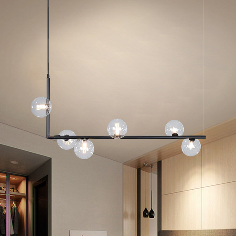 Contemporary Right Angle Linear Chandelier 6/8 Lights Glass Shade Island Light in Black/Gold Clearhalo 'Ceiling Lights' 'Island Lights' Lighting' 1886550