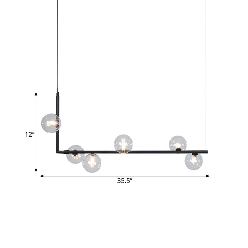 Contemporary Right Angle Linear Chandelier 6/8 Lights Glass Shade Island Light in Black/Gold Clearhalo 'Ceiling Lights' 'Island Lights' Lighting' 1886552