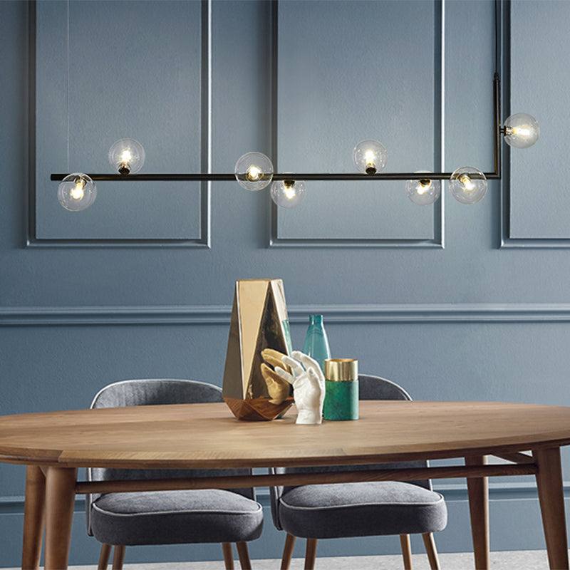 Contemporary Right Angle Linear Chandelier 6/8 Lights Glass Shade Island Light in Black/Gold Clearhalo 'Ceiling Lights' 'Island Lights' Lighting' 1886554
