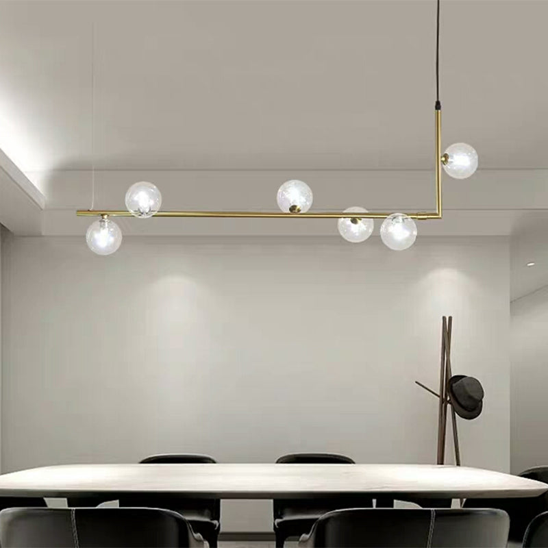 Contemporary Right Angle Linear Chandelier 6/8 Lights Glass Shade Island Light in Black/Gold 6 Gold Clearhalo 'Ceiling Lights' 'Island Lights' Lighting' 1886558