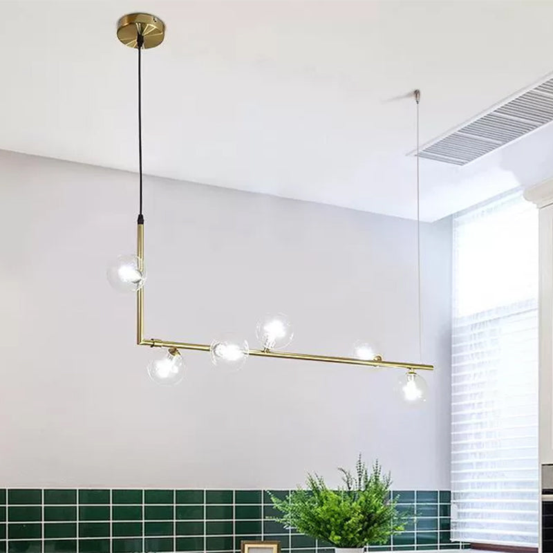 Contemporary Right Angle Linear Chandelier 6/8 Lights Glass Shade Island Light in Black/Gold Clearhalo 'Ceiling Lights' 'Island Lights' Lighting' 1886560