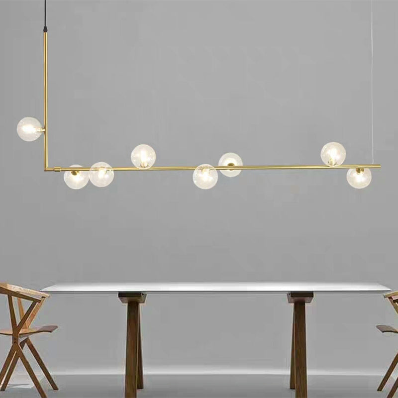Contemporary Right Angle Linear Chandelier 6/8 Lights Glass Shade Island Light in Black/Gold 8 Gold Clearhalo 'Ceiling Lights' 'Island Lights' Lighting' 1886563