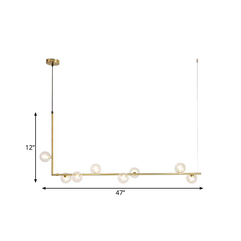 Contemporary Right Angle Linear Chandelier 6/8 Lights Glass Shade Island Light in Black/Gold Clearhalo 'Ceiling Lights' 'Island Lights' Lighting' 1886567