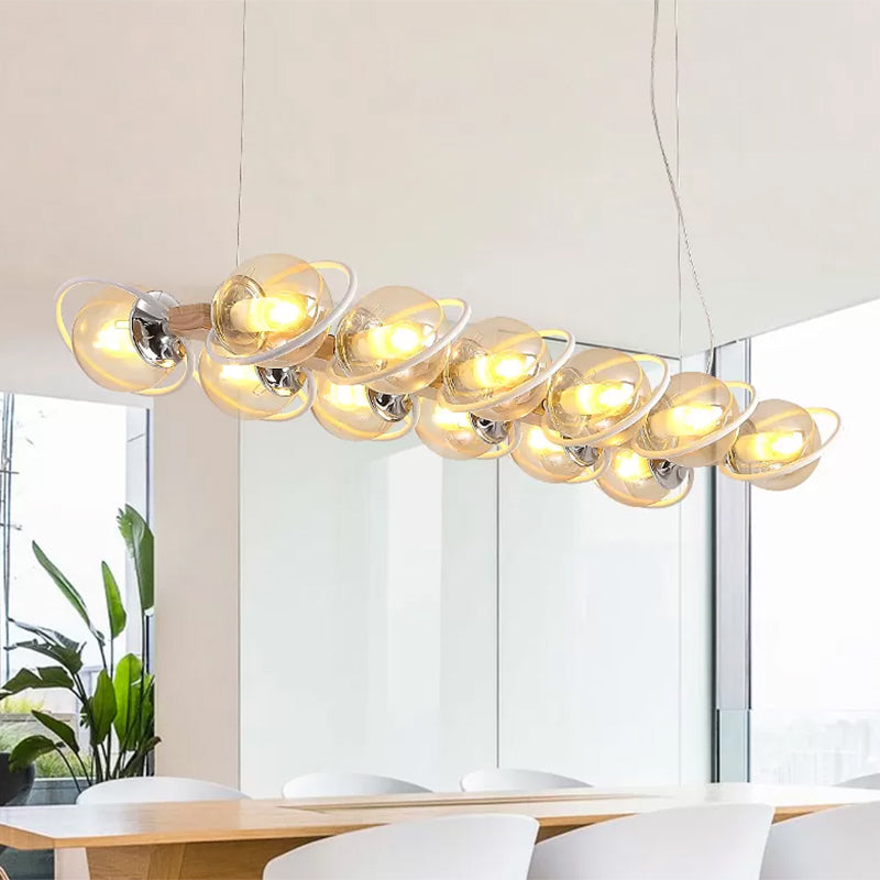 Cognac Bubble Shade Island Lighting 6/8/12 Lights Modern Glass Hanging Light Fixture for Dining Room 12 White Clearhalo 'Ceiling Lights' 'Glass shade' 'Glass' 'Island Lights' Lighting' 1886618
