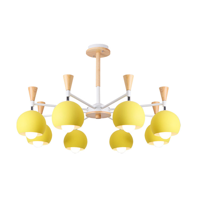 6 Lights Spherical Ceiling Pendant Macaron Metal Chandelier in Yellow for Living Room Clearhalo 'Ceiling Lights' 'Chandeliers' Lighting' options 188832
