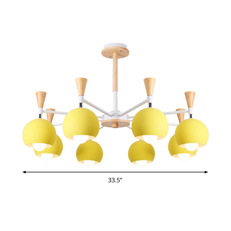 6 Lights Spherical Ceiling Pendant Macaron Metal Chandelier in Yellow for Living Room Clearhalo 'Ceiling Lights' 'Chandeliers' Lighting' options 188833