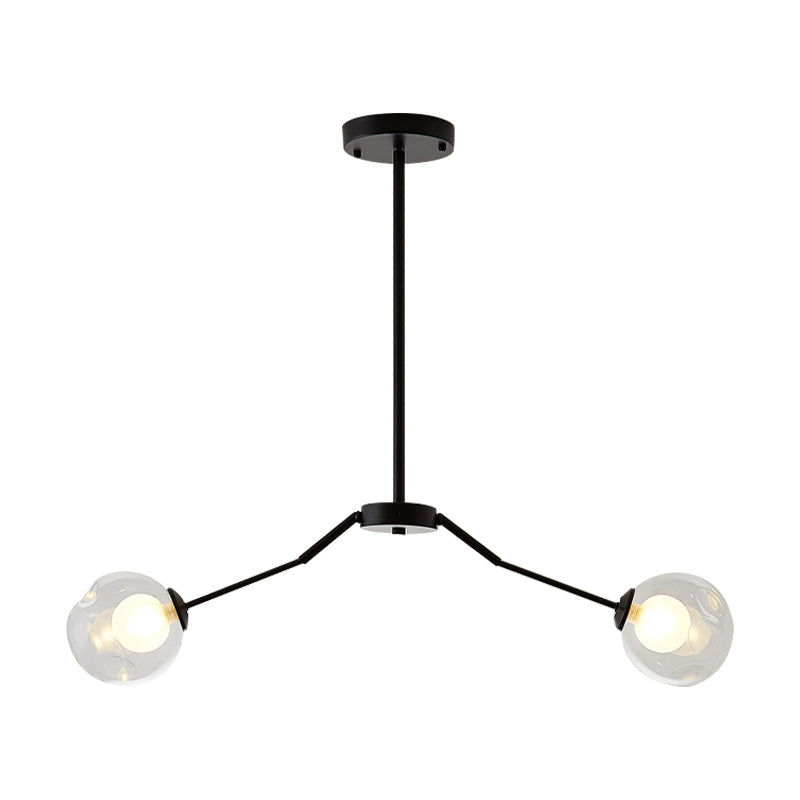 Black Finish Pendant Light Two-Light Modern Simple Metal and Clear Glass Chandelier for Corridor Clearhalo 'Ceiling Lights' 'Chandeliers' 'Glass shade' 'Glass' 'Modern Chandeliers' 'Modern' Lighting' 188987