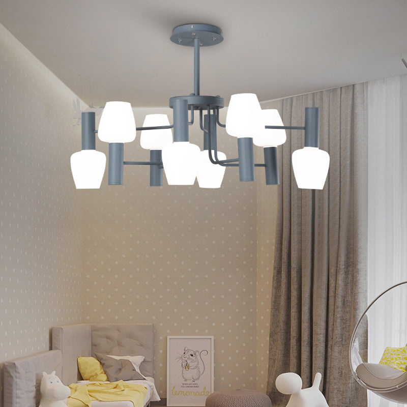 Undertint Bud Shaped Ceiling Pendant 8 Bulbs Macaron Loft Milk Glass Chandelier Clearhalo 'Ceiling Lights' 'Chandeliers' Lighting' options 189030