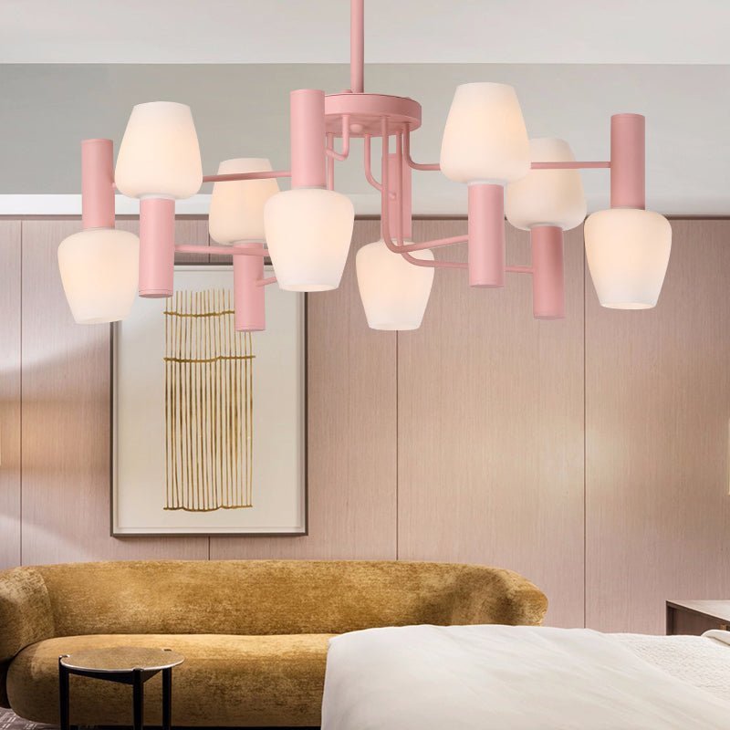 Undertint Bud Shaped Ceiling Pendant 8 Bulbs Macaron Loft Milk Glass Chandelier Clearhalo 'Ceiling Lights' 'Chandeliers' Lighting' options 189037