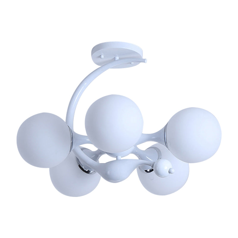 5 Bulbs Spherical Shade Chandelier Contemporary Metal Pendant Light in White for Office Clearhalo 'Ceiling Lights' 'Chandeliers' Lighting' options 189199