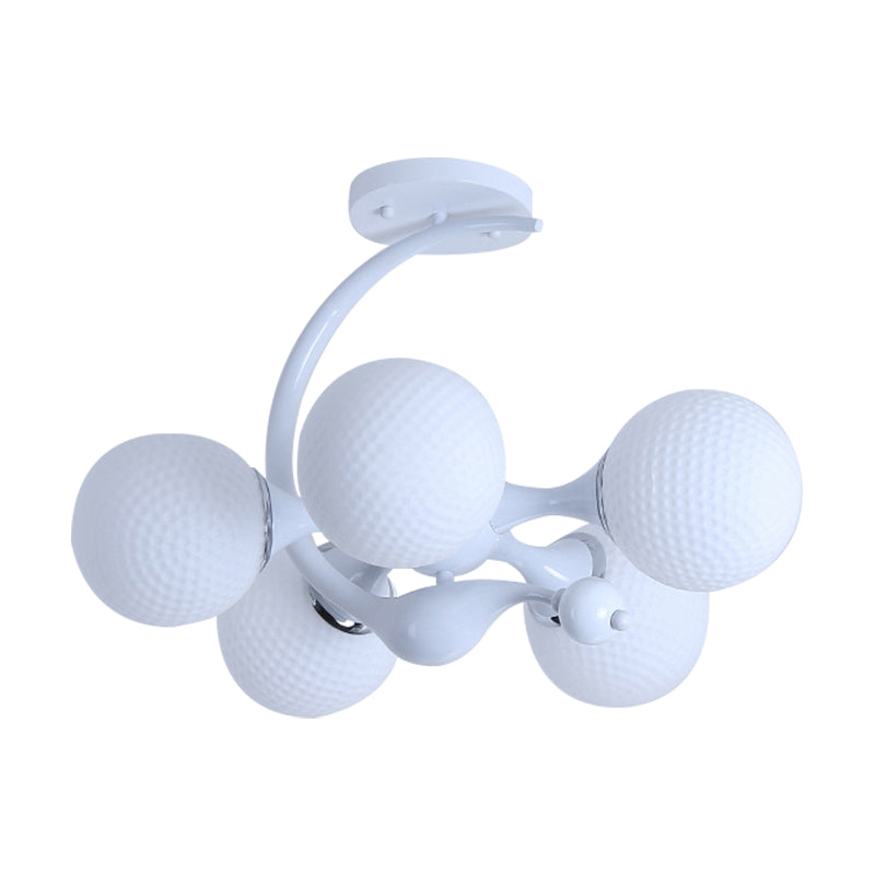 5 Bulbs Spherical Shade Chandelier Contemporary Metal Pendant Light in White for Office Clearhalo 'Ceiling Lights' 'Chandeliers' Lighting' options 189202