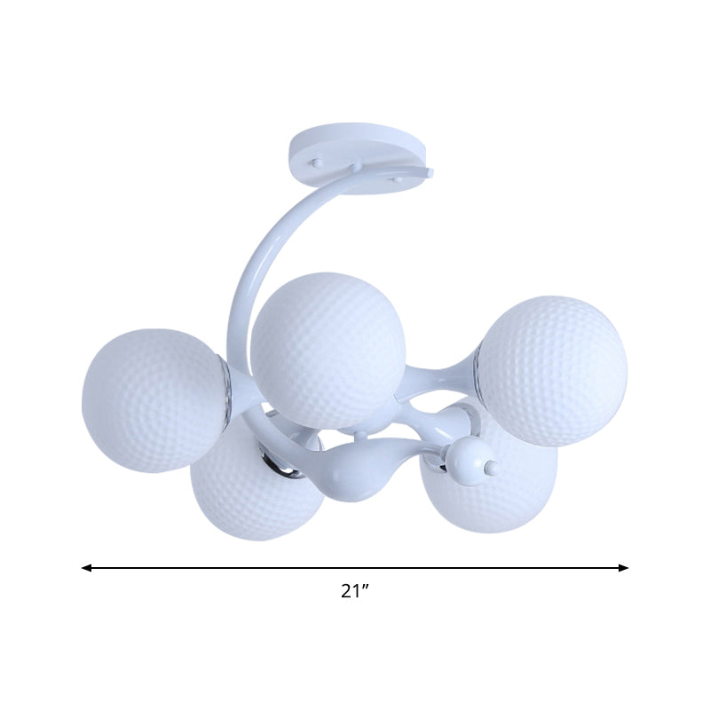 5 Bulbs Spherical Shade Chandelier Contemporary Metal Pendant Light in White for Office Clearhalo 'Ceiling Lights' 'Chandeliers' Lighting' options 189203