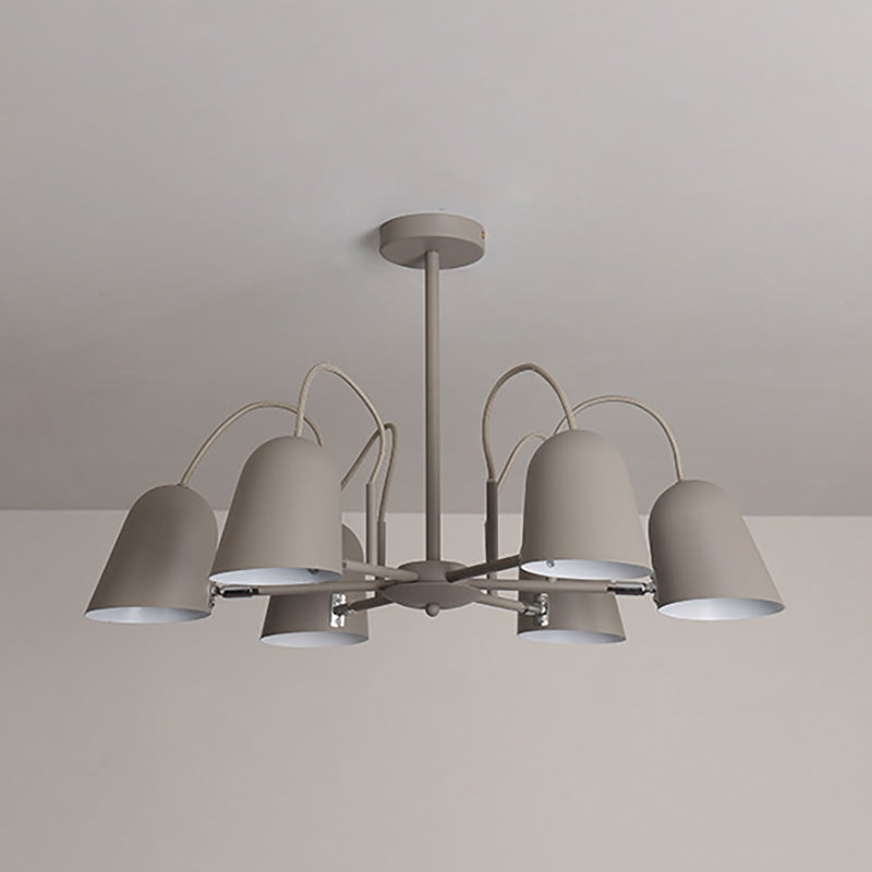 Foyer Kindergarten Bell Chandelier Metal 6 Lights Macaron Style Candy Colored Hanging Pendant Light Grey Clearhalo 'Ceiling Lights' 'Chandeliers' Lighting' options 189343_1396e002-99fa-4861-9a01-1c74ad2f8974