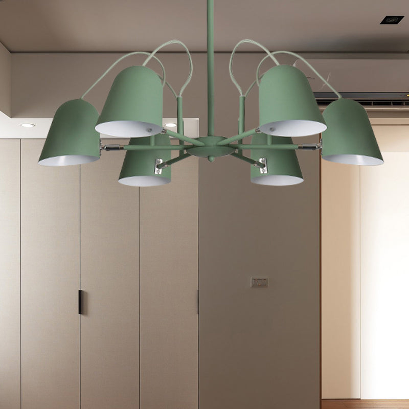 Foyer Kindergarten Bell Chandelier Metal 6 Lights Macaron Style Candy Colored Hanging Pendant Light Clearhalo 'Ceiling Lights' 'Chandeliers' Lighting' options 189351