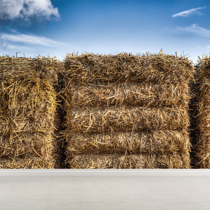 Modern Scenery Stacked Hay Mural Dark Color Stained Resistant Wall Art for Bedroom Clearhalo 'Wall Decor' 'Wall Mural' 1895635