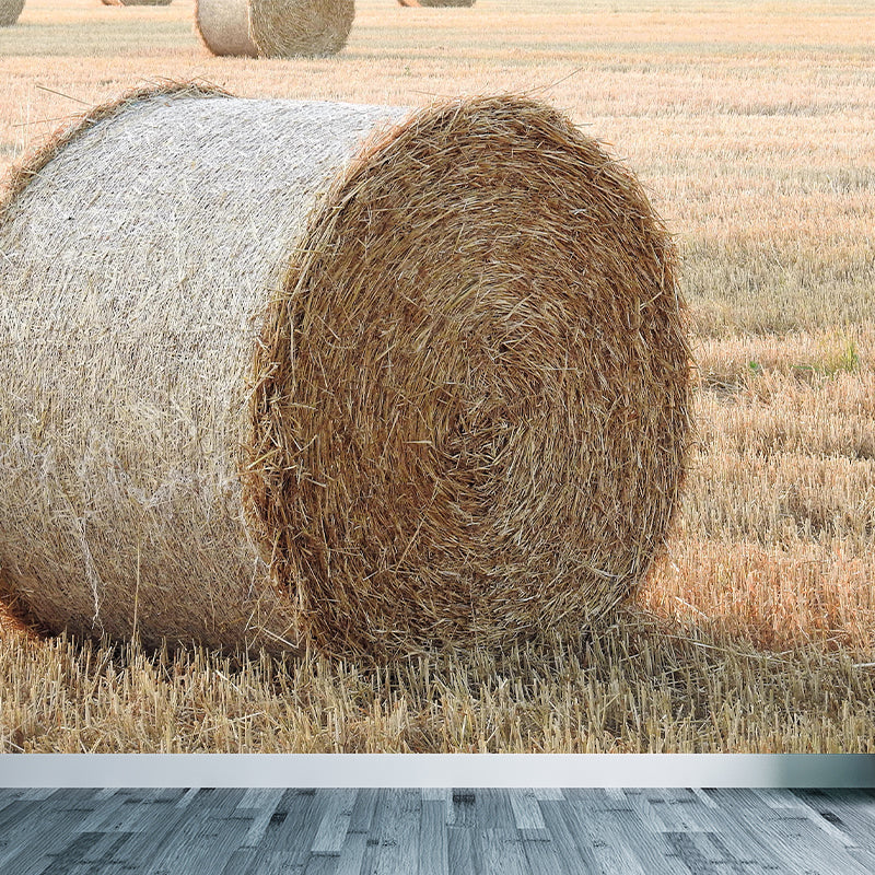 Modern Scenery Stacked Hay Mural Dark Color Stained Resistant Wall Art for Bedroom Light Brown Clearhalo 'Wall Decor' 'Wall Mural' 1895648