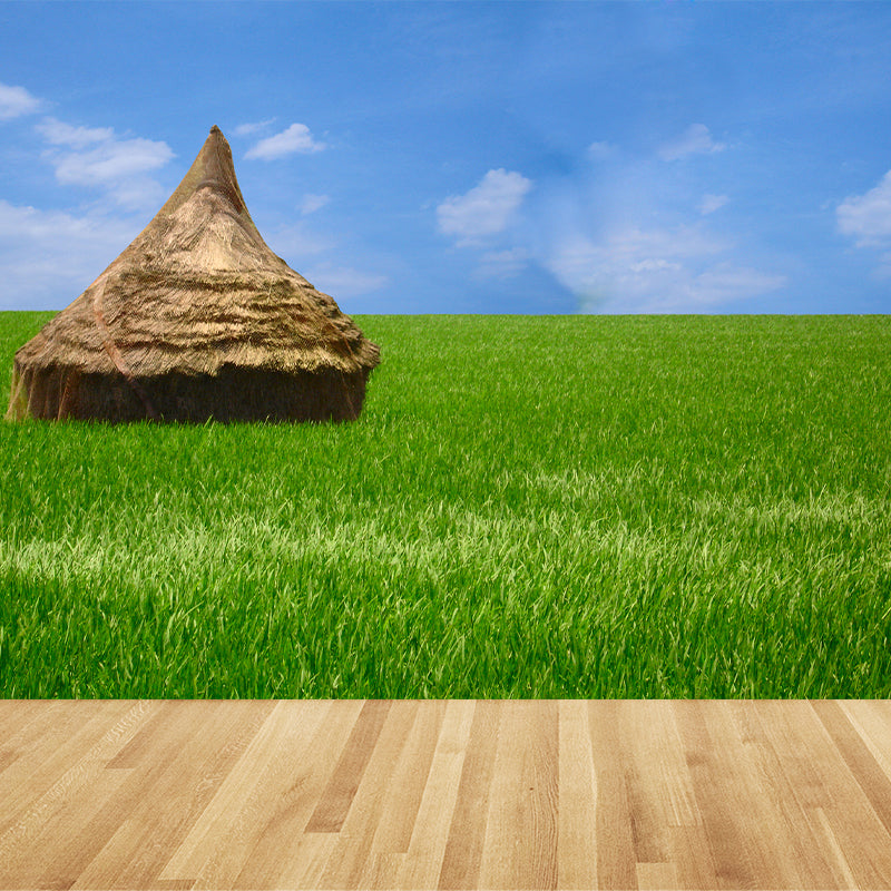 Modern Scenery Stacked Hay Mural Dark Color Stained Resistant Wall Art for Bedroom Green Clearhalo 'Wall Decor' 'Wall Mural' 1895653
