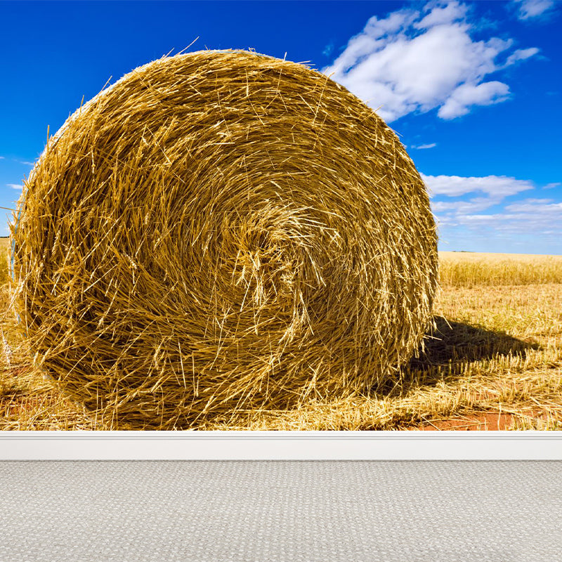 Moisture Resistant Hay Roll Mural Personalized Modern Wall Covering for House Interior Yellow Clearhalo 'Wall Decor' 'Wall Mural' 1895683