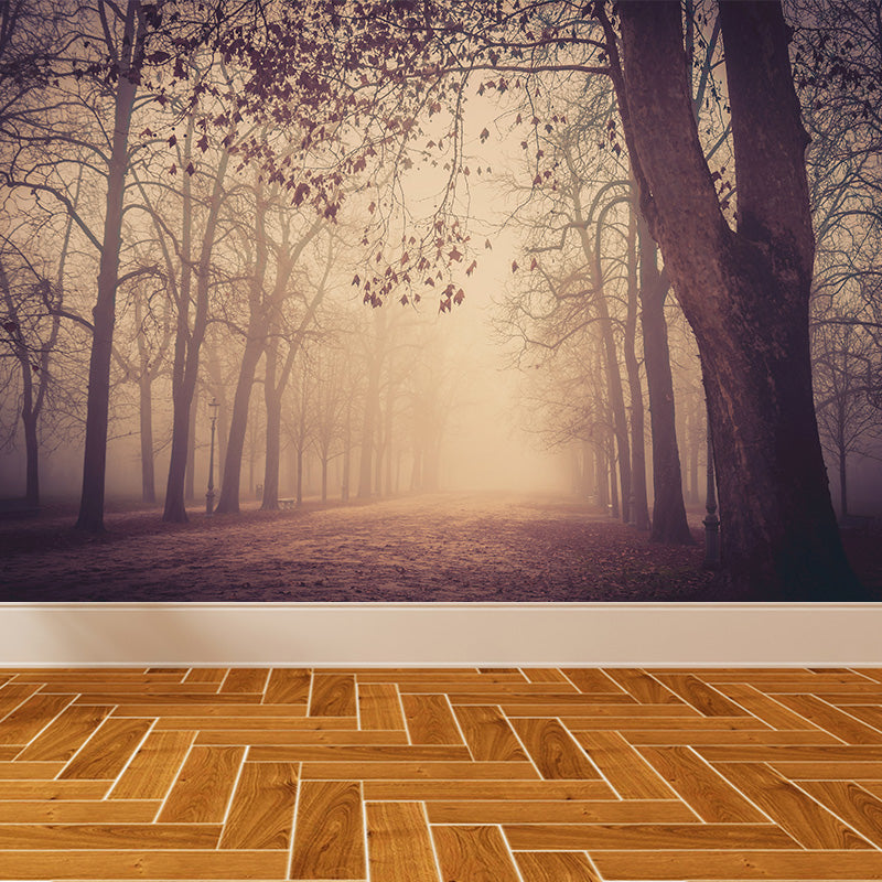 Photographic Misty Forest Wall Mural Big Wall Decor for House Interior, Custom Size Brown Clearhalo 'Wall Decor' 'Wall Mural' 1895898