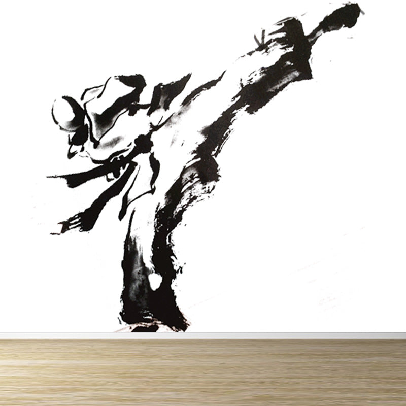 Ink Painting Knight Wall Mural Chinese Non-Woven Wall Art in Black for Boys Room Black Design 5 Clearhalo 'Wall Decor' 'Wall Mural' 1896103
