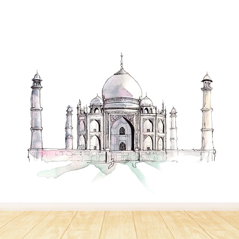 Global Inspired Historic Relics Mural Pastel Color Architecture Wall Covering for Home Light Gray Clearhalo 'Wall Decor' 'Wall Mural' 1896248