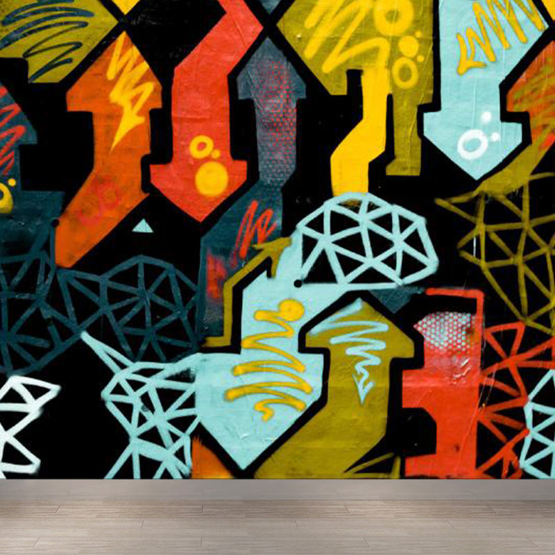 Large Illustration Abstract Mural Decal Modern Creative Graffiti Wall Art in Multi Color Light Green Clearhalo 'Wall Decor' 'Wall Mural' 1896318