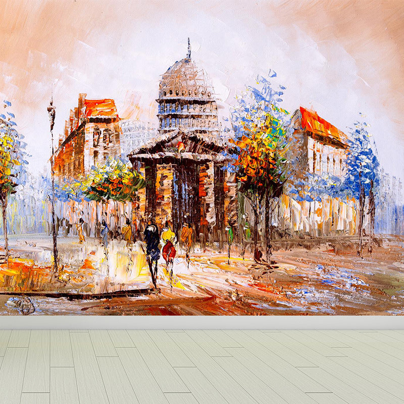 Landscape Painting Mural Wallpaper Multicolored Classical Wall Covering for Bedroom Dark Brown Clearhalo 'Wall Decor' 'Wall Mural' 1896588