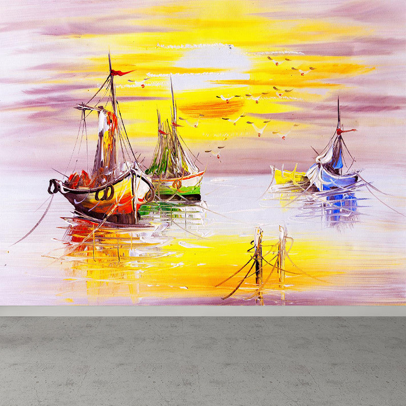 Landscape Painting Mural Wallpaper Multicolored Classical Wall Covering for Bedroom Yellow Clearhalo 'Wall Decor' 'Wall Mural' 1896593