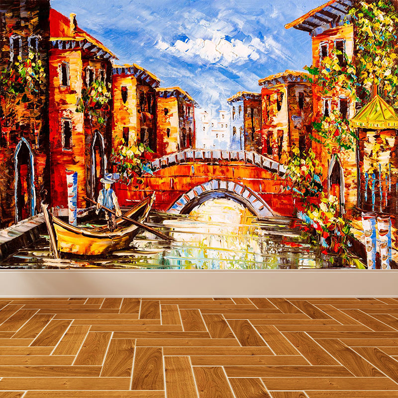 Landscape Painting Mural Wallpaper Multicolored Classical Wall Covering for Bedroom Brick Red Clearhalo 'Wall Decor' 'Wall Mural' 1896603