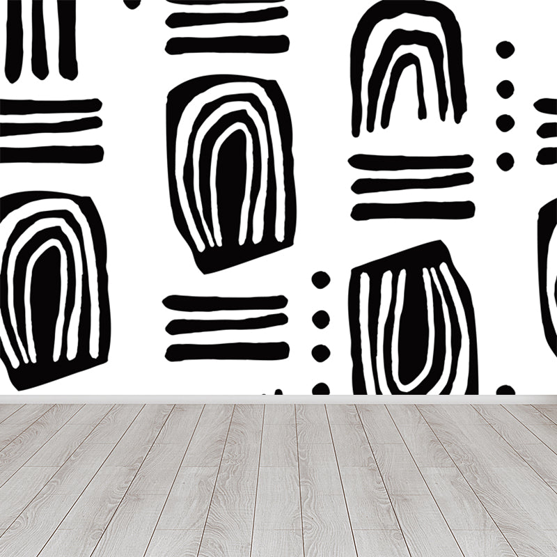 Custom Illustration Modern Mural Wallpaper with Abstract Pattern in Dark Color for Room White Clearhalo 'Wall Decor' 'Wall Mural' 1896748