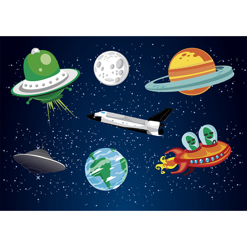 Dark Color Spacecraft Mural Wallpaper Universe Kids Moisture Resistant Wall Covering Clearhalo 'Wall Decor' 'Wall Mural' 1896811