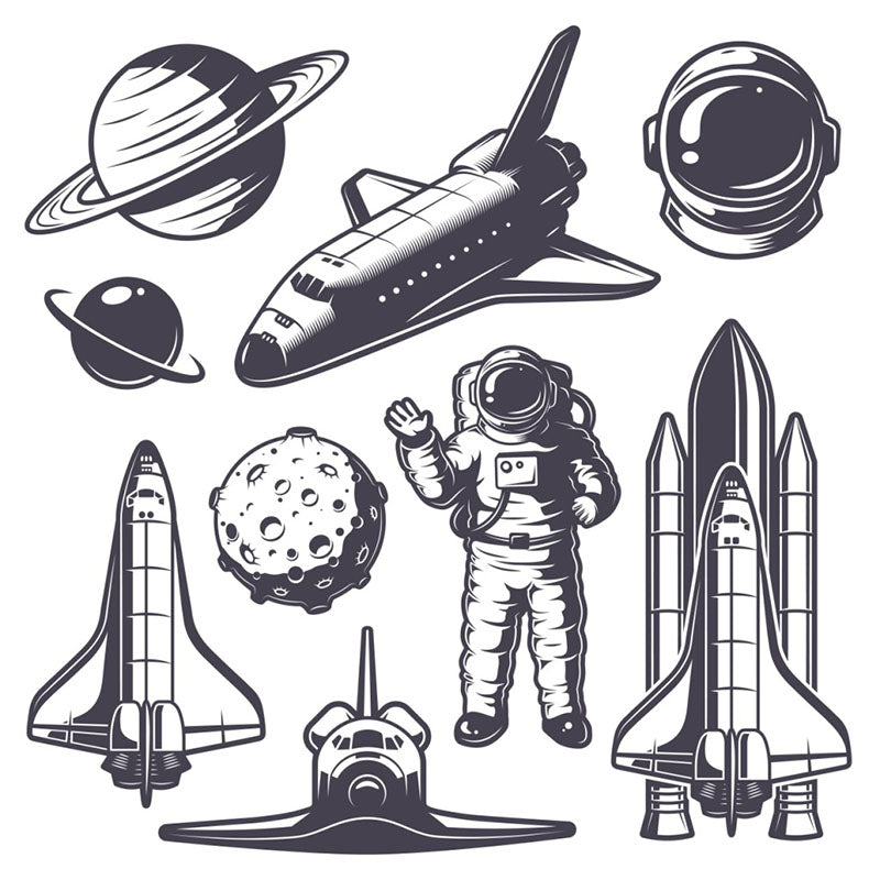Kids Cosmos Spaceship Wall Mural Soft Color Waterproofing Wall Art for Boys Room Clearhalo 'Wall Decor' 'Wall Mural' 1896836