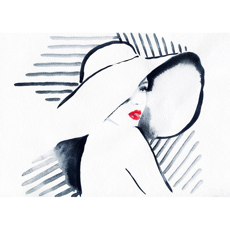 Glam Girl Drawing Mural Non-Woven Stained Resistant Pastel Wall Covering for Room Clearhalo 'Wall Decor' 'Wall Mural' 1896926