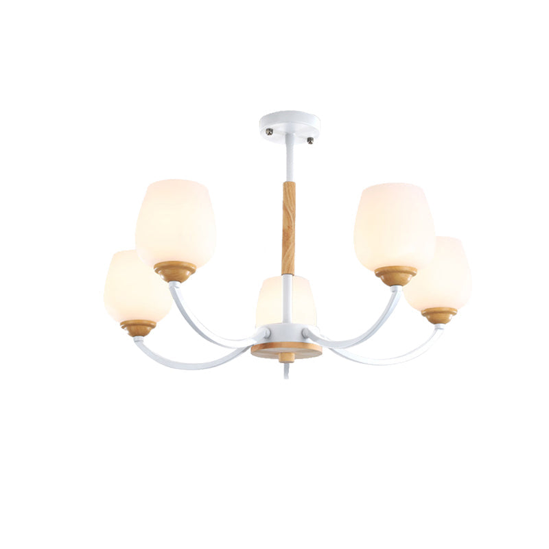 Macaron Loft Bud Shade Chandelier Light Milk Glass Pendant Light in Green/Grey/Pink/White for Child Bedroom Clearhalo 'Ceiling Lights' 'Chandeliers' 'Glass shade' 'Glass' 'Modern Chandeliers' 'Modern' Lighting' 189715