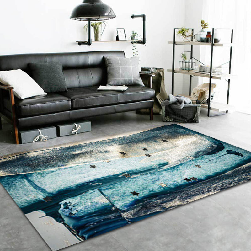 Minimalist Abstract Star Pattern Rug Blue Polyester Carpet Anti-Slip Pet Friendly Washable Indoor Rug for Decoration Clearhalo 'Area Rug' 'Rug' 1897278